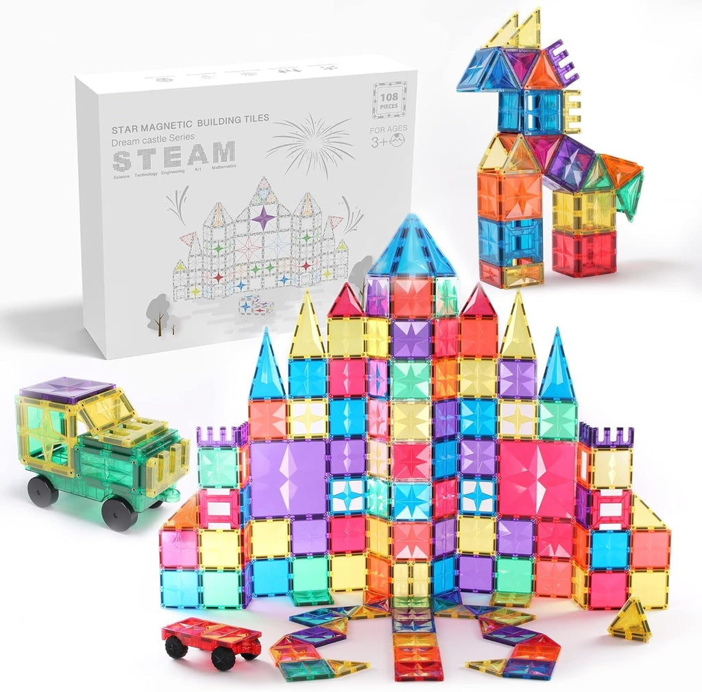 108-Piece Magnetic Building Blocks Set – 3D Educational Construction Toy for Kids