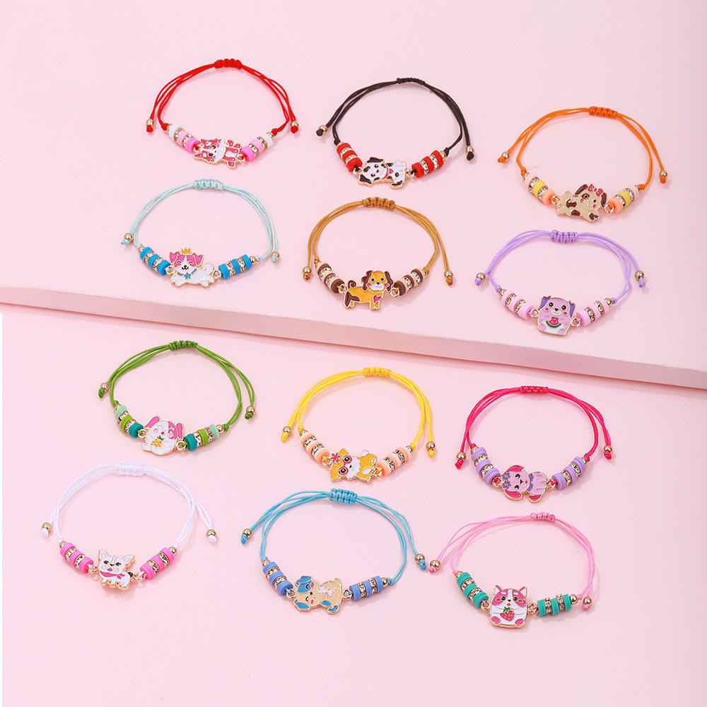 12-Piece Elastic Beaded Charm Bracelet Set – Assorted Cute Themes